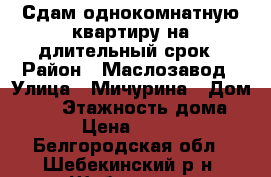 Сдам однокомнатную квартиру на длительный срок › Район ­ Маслозавод › Улица ­ Мичурина › Дом ­ 15 › Этажность дома ­ 5 › Цена ­ 8 000 - Белгородская обл., Шебекинский р-н, Шебекино г. Недвижимость » Квартиры аренда   . Белгородская обл.